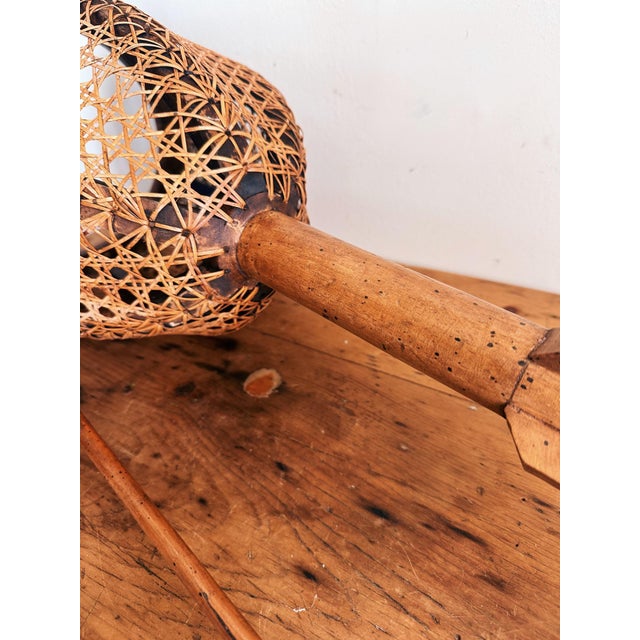1910s Carved Fruitwood Plant Stand With Cane Basket For Sale - Image 10 of 12