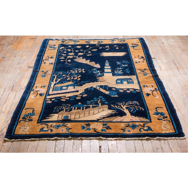 1920s Small Navy Scene Pictorial Vase Antique Chinese Peking Knotted Wool Rug For Sale - Image 4 of 8