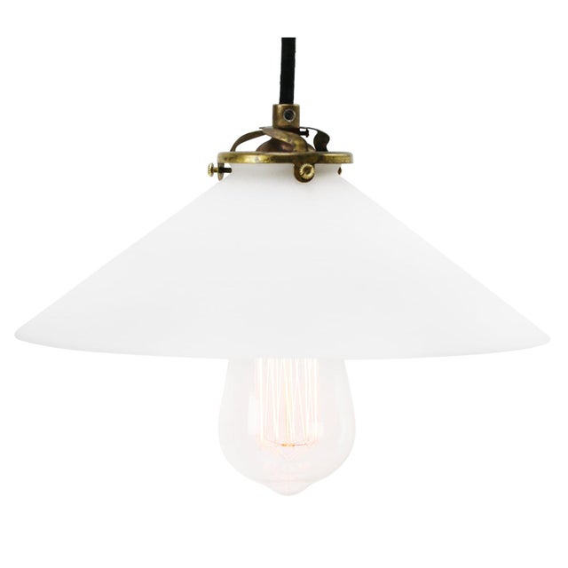 Mid-Century French White Mat Opaline Glass & Brass Pendant Light For Sale - Image 14 of 14