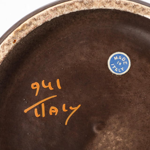 Mid-Century Ceramic Vase in Burnt Umber W/ Yellow & Orange Details by Aldo Londi For Sale - Image 13 of 14