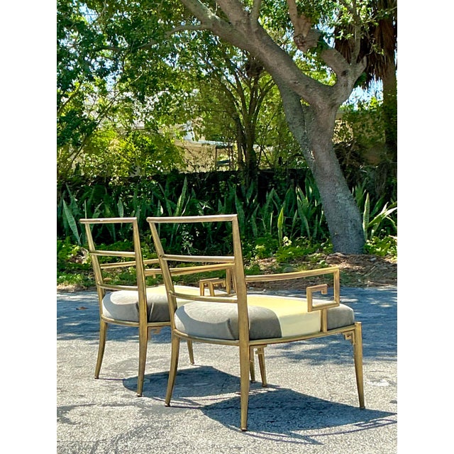 Late 20th Century Vintage Regency Greek Key Brass Lounge Chairs After Mastercraft - A Pair For Sale - Image 5 of 12