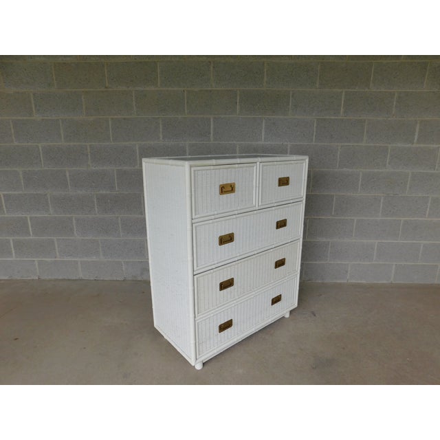 White Faux Bamboo Campaign Style Wicker Chest Coastal Style Attributed to Henry Link For Sale - Image 8 of 14