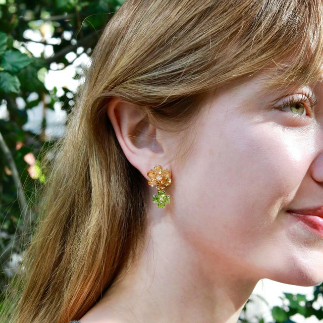 Metal Nina Zhou 15.4ctw Island Blossoms Citrine Peridot Diamond Pearl Convertible Drop Earrings For Sale - Image 7 of 7