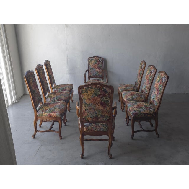 Rustic European Set of 8 Italian Louis XV Style Tapestry Dining Chairs For Sale - Image 3 of 12