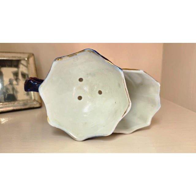 Ceramic Circa 1900 Continental Cobalt and Gilt Porcelain Shaving Scuttle For Sale - Image 7 of 15