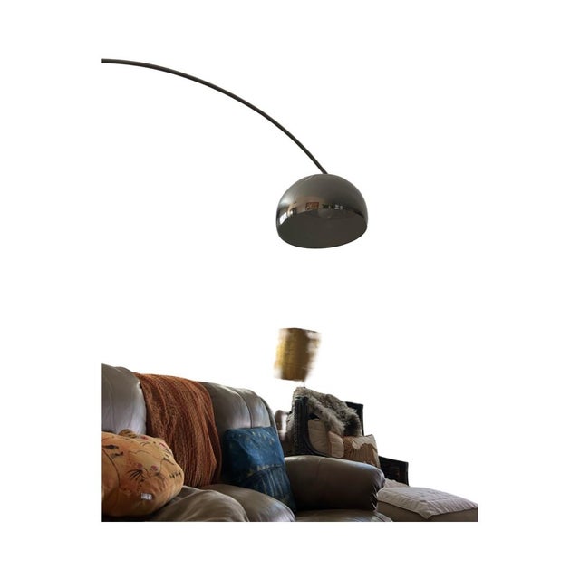 Mid-Century Modern Floor Lamp Arc Style 72” Like New and Very Good Condition. Substantial Marble Base. Foot Switch. For Sale - Image 3 of 9