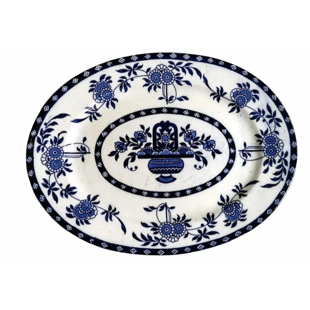 Antique Staffordshire Potteries English Platter With Blue Transferware Decorations For Sale - Image 13 of 13