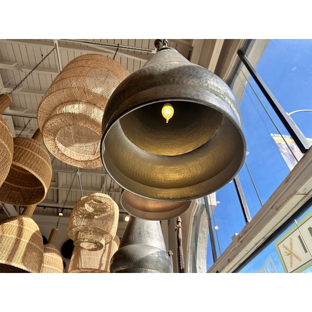 Nickel Hammered Pendant Light For Sale - Image 9 of 9