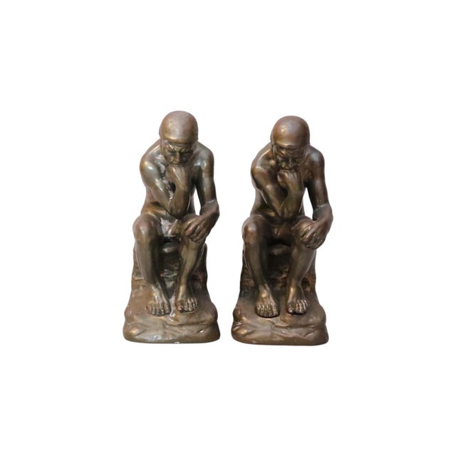 Traditional 1930's Jenning Brothers “The Thinkers” Brass Bookends, a Pair For Sale - Image 3 of 9