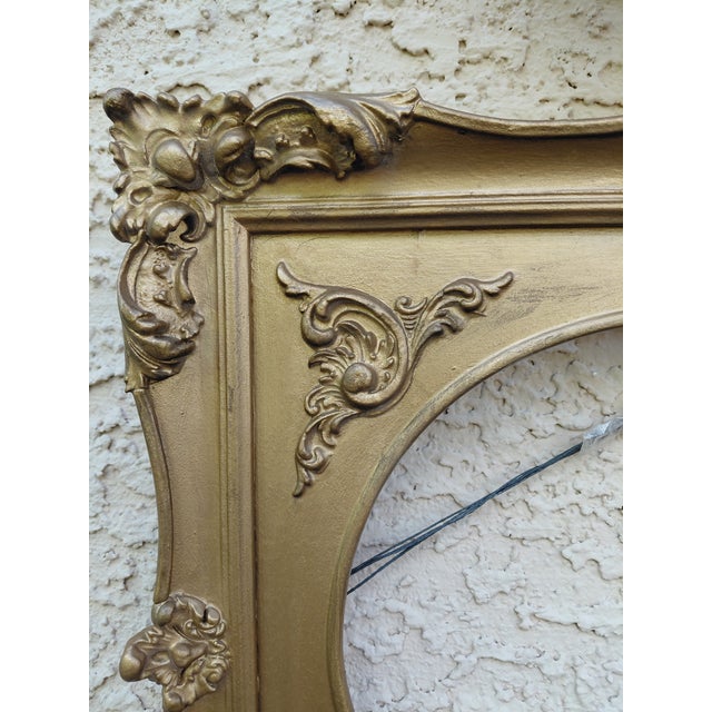 Victorian Mid-Century Ornate Gold Painted Square Wood Frame With Round Opening For Sale - Image 3 of 15