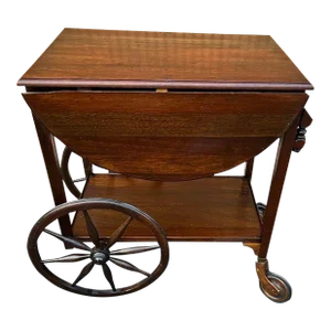 Antique Victorian Style Mahogany Rolling Bar or Tea Cart, Drop Leaves