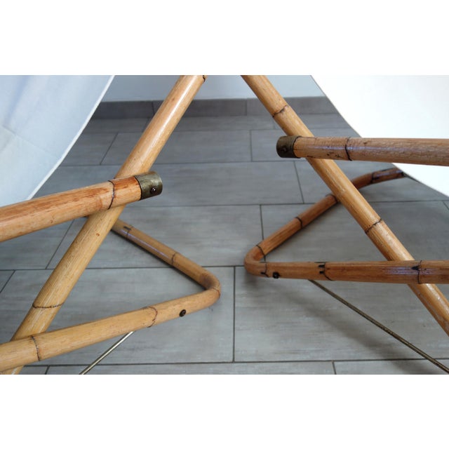 Cream Folding Bamboo and Brass Deck Chairs, Italy, 1960s, Set of 2 For Sale - Image 8 of 16