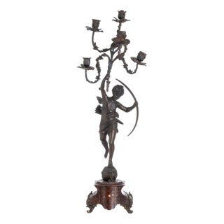 19th Century Five-Light Chandelier Sculpture in Bronze and Marble For Sale