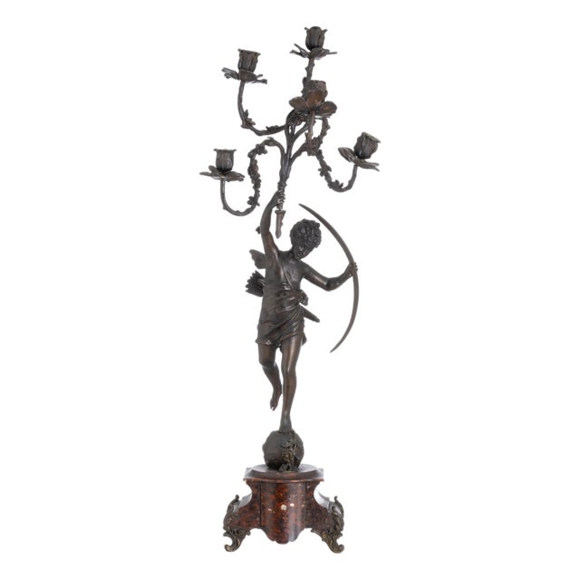 19th Century Five-Light Chandelier Sculpture in Bronze and Marble For Sale