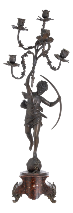 19th Century Five-Light Chandelier Sculpture in Bronze and Marble