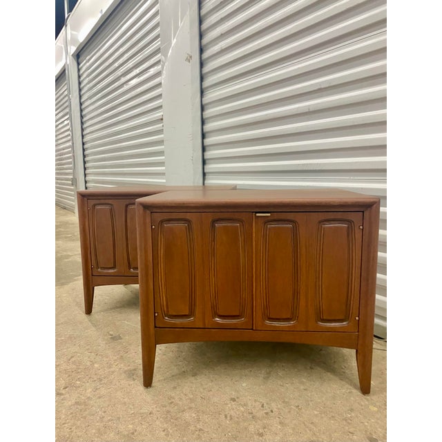 Wood 1960s Broyhill Emphasis Style Mid Century 2-Door Nightstands, A Pair For Sale - Image 7 of 12