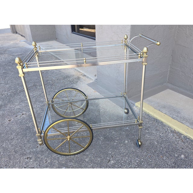 Vintage Traditional Brass and Chrome Bar Cart For Sale - Image 13 of 14