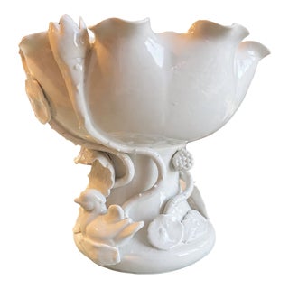 Vintage Blanc-De-Chine-Style White Porcelain Pedestal Compote For Sale