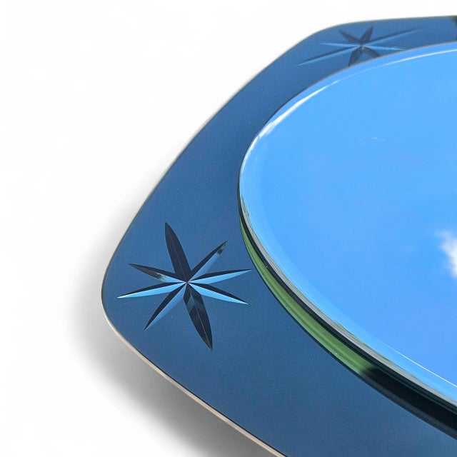 Rare 1950s Cristal Arte Italian Teal Starburst Mirror – Mid-Century Modern Atomic Age Glamour For Sale - Image 9 of 13