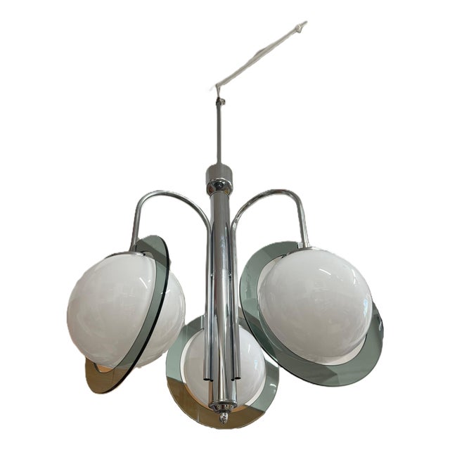 Vintage Space Age Steel and Glass Pendant Light, 1970s For Sale