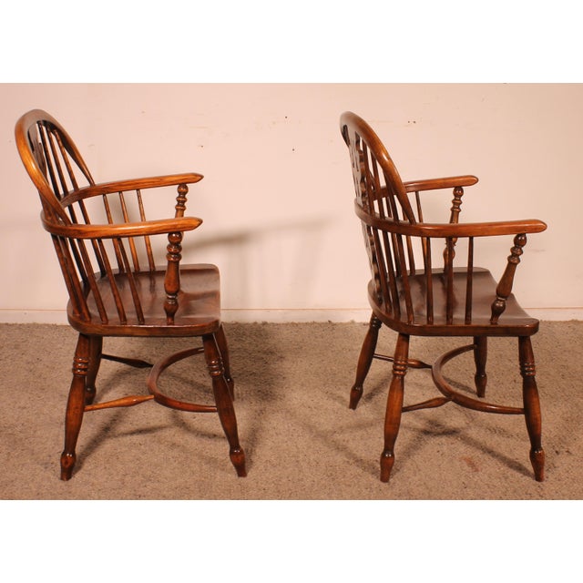 Brown English Windsor Armchairs, Set of 2 For Sale - Image 8 of 12