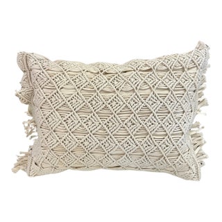 Ralph Lauren Coastal Macramé Geometric Ivory Throw Pillow – Handcrafted For Sale