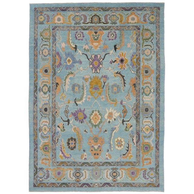 Colorful Oushak Turkish Rug - 09'07 X 13'05 For Sale - Image 9 of 9