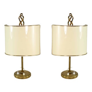 Italian Serpentina Table Lamps in Brass, 1940s, Set of 2 For Sale