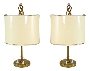 Italian Serpentina Table Lamps in Brass, 1940s, Set of 2