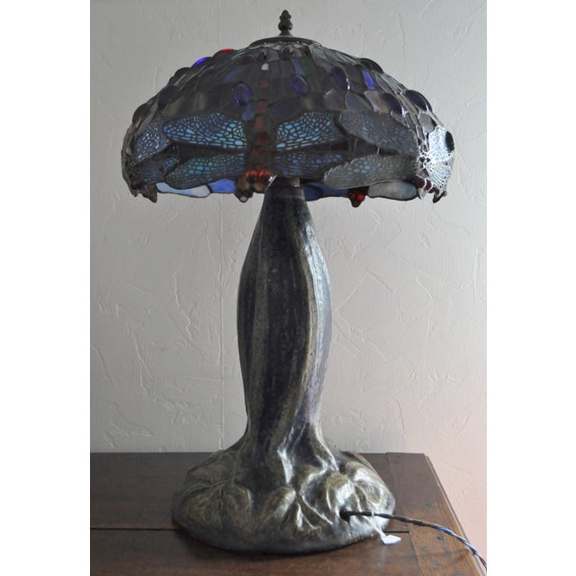 Glass Table Lamp by H Javaux in the Style of Tiffany For Sale - Image 7 of 13