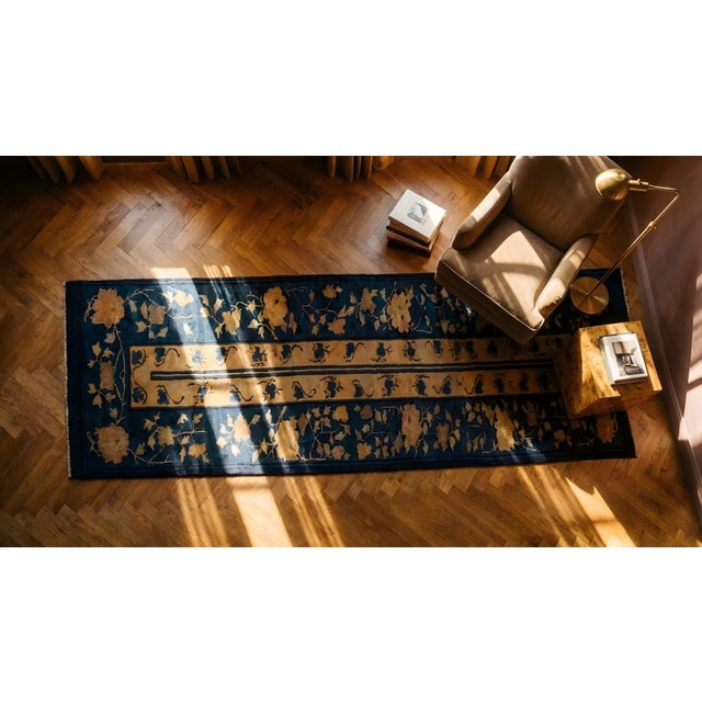 Light Blue and Cream Color Antique Early 20th Century Chinese Peking Runner Carpet ( 2'6" X 12' - 76 X 366 ) For Sale - Image 14 of 15