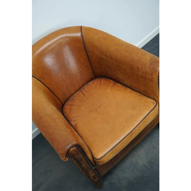 Industrial Vintage Dutch Cognac Colored Leather Club Chair For Sale - Image 3 of 14
