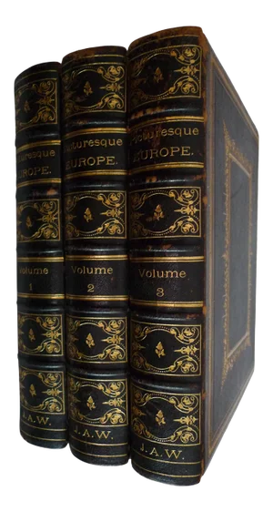 Late 19th Century Bayard Taylor's Picturesque Europe Leather Illustrated Folio Volumes- Set of 3