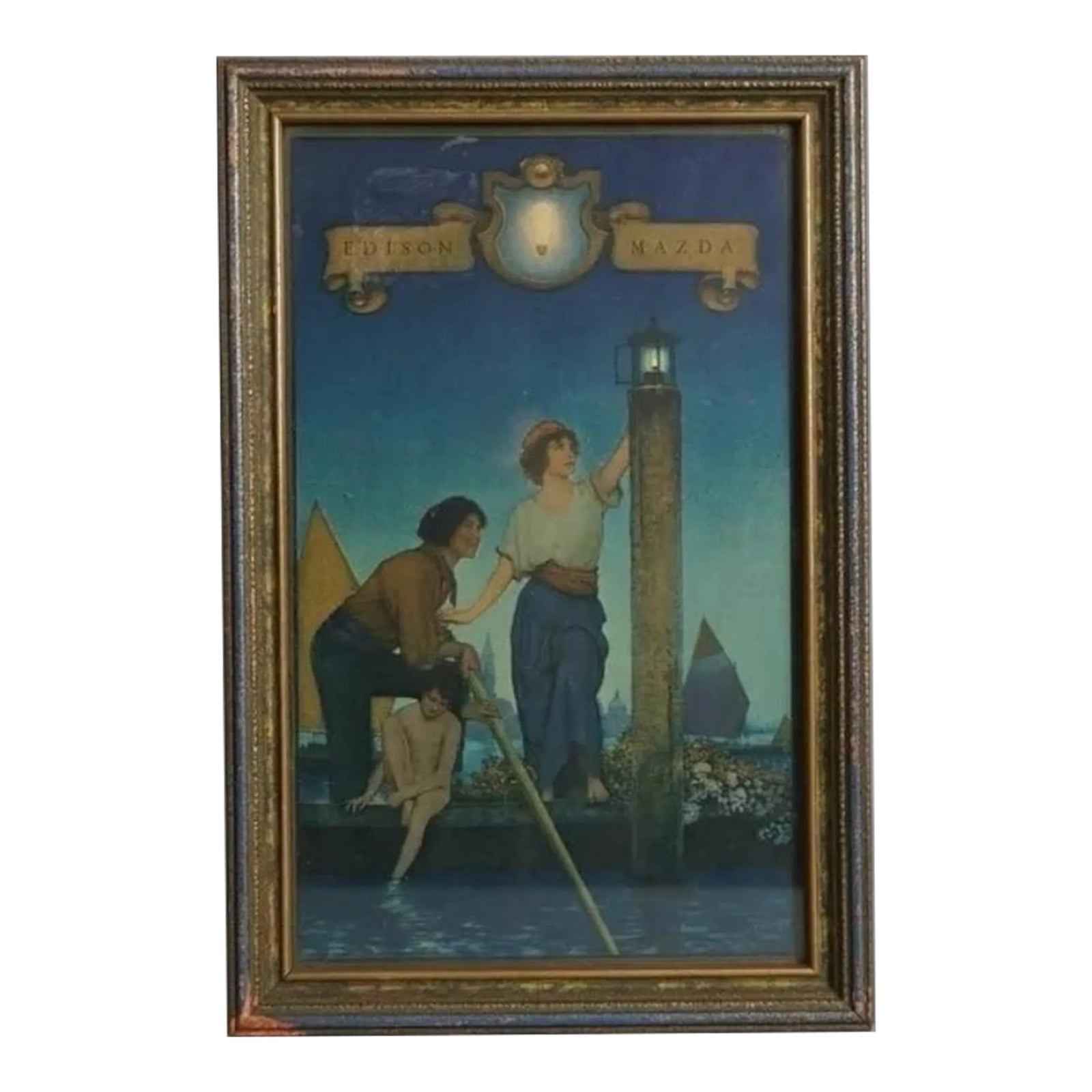 1920s Maxfield Parrish Art Deco Print Mazda Calendar Top
