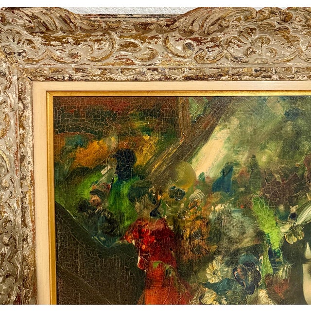 Textile Jean Calogero, Mod Italian Surrealist Oil Painting Jean Calogero Big Eyed Girl, Victorian Party For Sale - Image 7 of 9