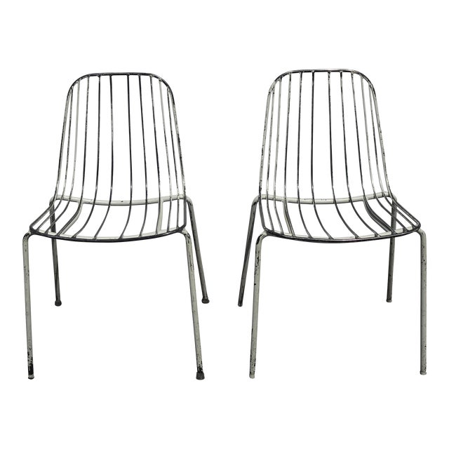 Pair of Vintage Mid Century White Iron Side Chairs For Sale