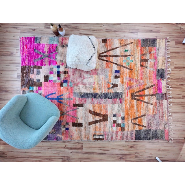 Moroccan Contemporary Pink Turquoise Patchwork Wool Moroccan Rug For Sale - Image 3 of 17
