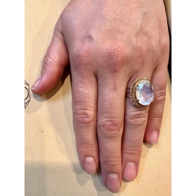 7 Carat Oval Shape Moon Stone Cocktail Ring 14 Karat Yellow Gold For Sale - Image 14 of 18