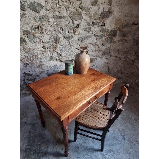 Antique French Oak Writing Table with Drawer, 1930 For Sale - Image 9 of 18