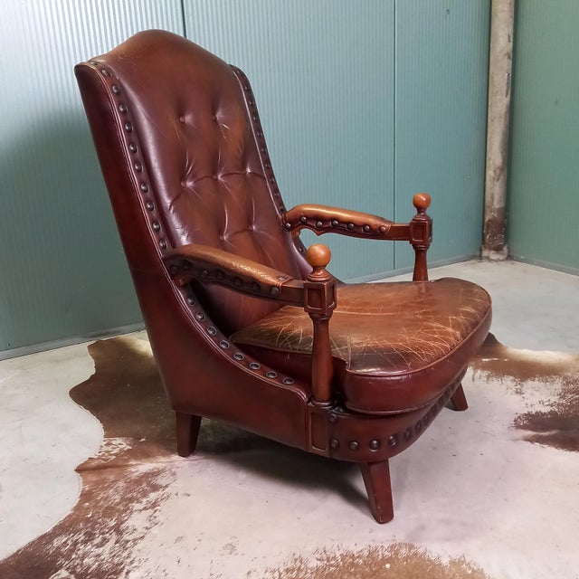 Cowhide Leather Library Armchair, 1960s For Sale - Image 11 of 17