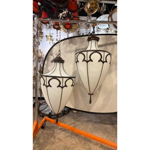 1900 Leaded Glass Large Light Fixture For Sale - Image 4 of 7