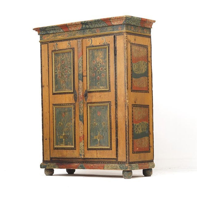 Antique Rustic Farmhouse Folk Art Painted Bridal Cabinet, 1822 For Sale - Image 10 of 18