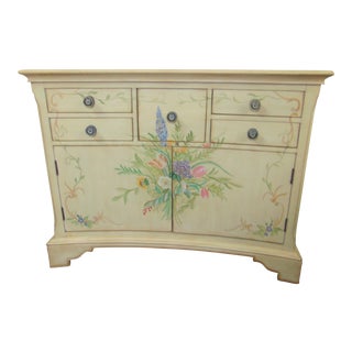 Italian Style Cream Hand Paint Decorated Floral Sideboard For Sale