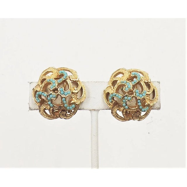 Vintage 1960s De Nicola Cabochon Faux-Turquoise Clip Earrings - 2 Pieces For Sale - Image 9 of 9