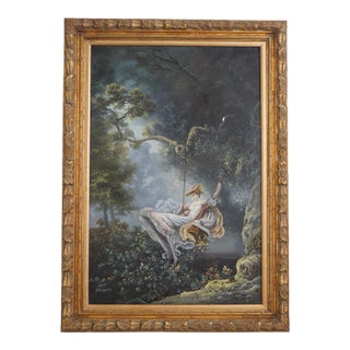 Framed Oil Painting on Canvas of Lady in Swing For Sale