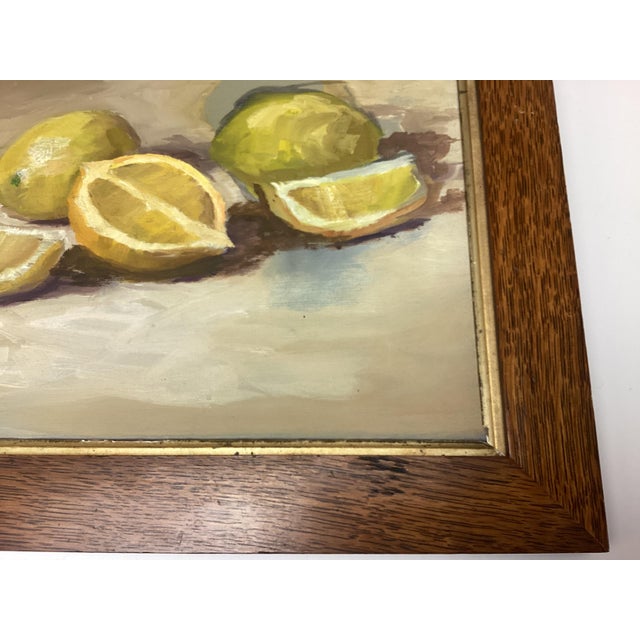1950s Vintage Still Life Lemons Impressionist Painting Oil on Board For Sale - Image 5 of 6