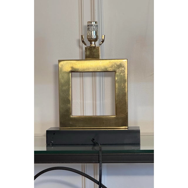 Metal Mid Century Modern Hollywood Regency Square Brass Table Lamps, a Pair For Sale - Image 7 of 12