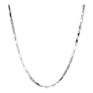 Late 20th Century Cartier Flat Link Necklace 18k White Gold Chain Signed For Sale