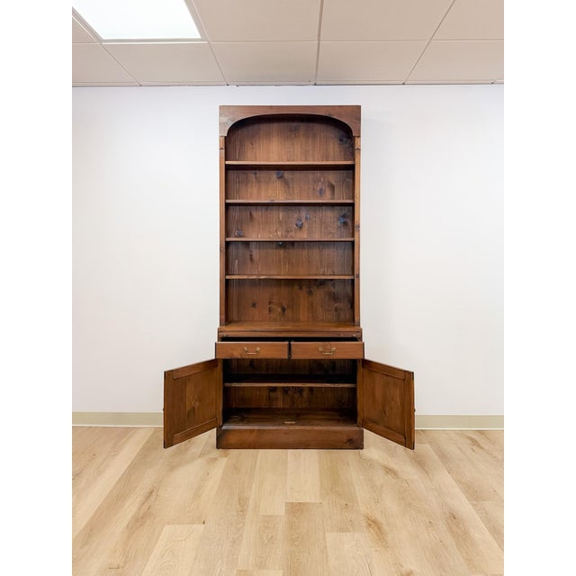 Handmade Pine Walnut Tone Bookcase Desk Drawers Cabinet Antique Style For Sale In Tampa - Image 6 of 16