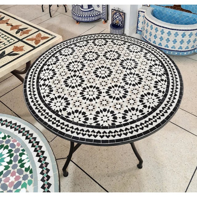 Not Yet Made - Made To Order Aisha' Handmade Black & White Kitchen Center Decor Table with Mosaic Artwork For Sale - Image 5 of 5
